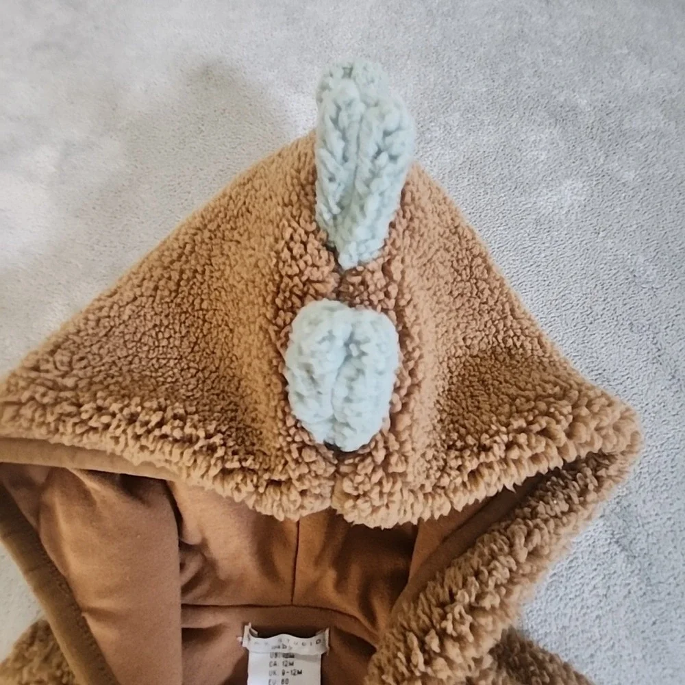 Max Studio Baby‎ Vest 12 Months Brown Teddy Bear Sherpa Dinosaur Hood